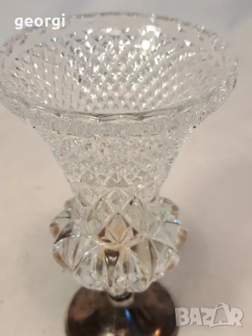 стъклена ваза с метален пиедестал 6/3, снимка 3 - Вази - 49275392