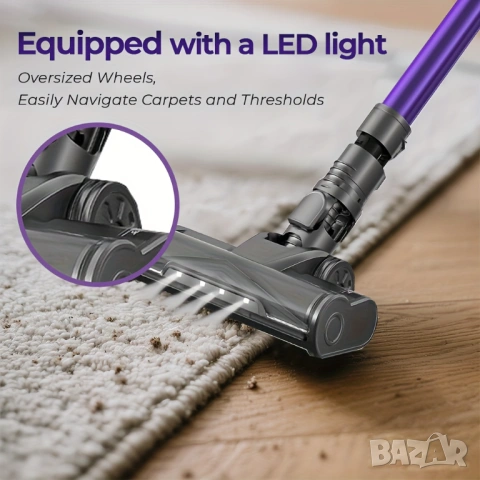 Безжична Вертикална Прахосмукачка - Yanhama H5 650W 75000Pa, 4-в-1 с 70 Мин Работа, LED!, снимка 9 - Прахосмукачки - 53250223