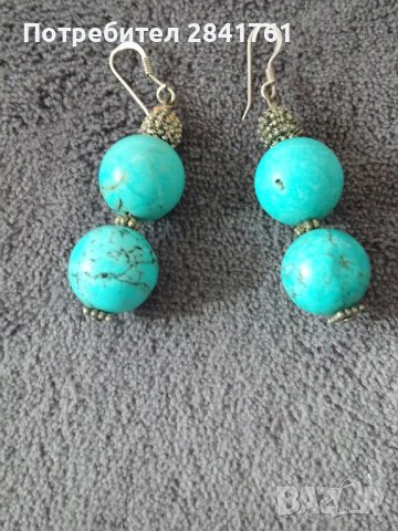 Обеци в тюркоазено със сребърни окачвачи, снимка 2 - Обеци - 42133758