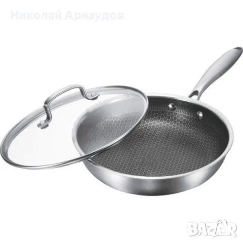 Тиган с капак Goldmann GM 1128-24, 24x5 см., Трислойно дъно, Незал. покр., Неръжд. стомана