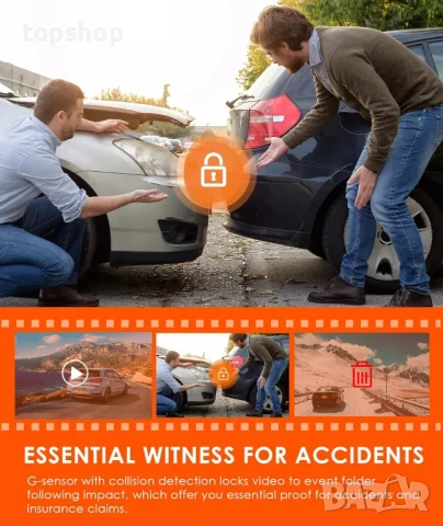 НОВА Dash Cam, автомобилна камера VanTrue N2S Dual, Dual-Channel, 4K, Dual 1440P, GPS, Черна, снимка 6 - Аксесоари и консумативи - 50493173