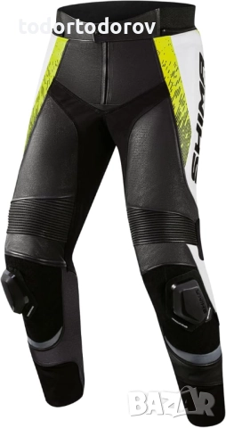 Кожен мото панталон SHIMA STR 2.0 WHITE/FLUO ,всички протектори