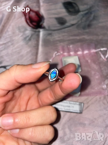 Сребърен пръстен Син опал Австралия, снимка 3 - Пръстени - 52901974