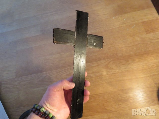 Стар кръст разпятие Христово, Исус Христос 31 х 16 см с красиви мотиви от метал религия, снимка 3 - Антикварни и старинни предмети - 35333798