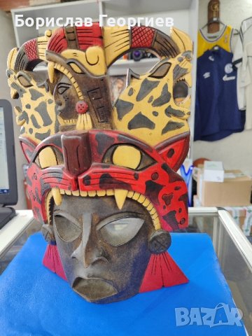 Дървена маска мексико, снимка 3 - Декорация за дома - 42246912