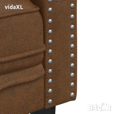 vidaXL Кресло Честърфийлд, кафяво, изкуствен велур, снимка 7 - Дивани и мека мебел - 56147452
