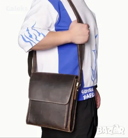 Луксозна кожена чанта за през рамо/ Кавалер • Кафява Crazy Horse естест. кожа!!, снимка 14 - Чанти - 50309158