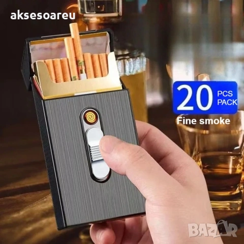 Нова табакера кутия за 20 цигари с водоустойчива и влагоустойчива електронна запалка от волфрамова, снимка 7 - Табакери - 53122423