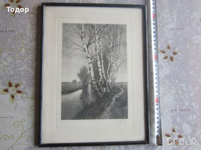 Стара картина офорт гравюра подписана 5