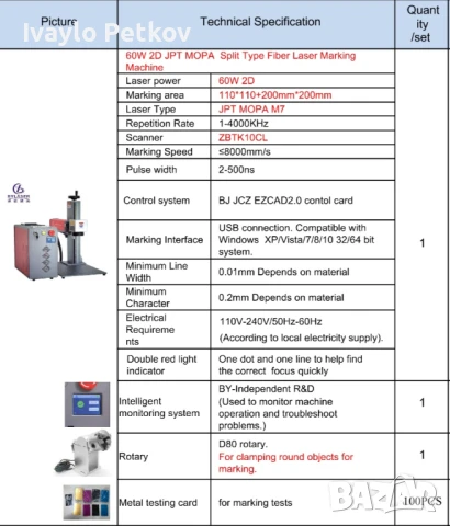 JPT Mopa M7 60W fiber laser, снимка 8 - Други инструменти - 50619678
