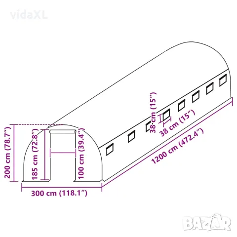 vidaXL Резервно покривало за парник (36 м²), 300x1200x200 см, зелено, снимка 4 - Оранжерии - 56146620