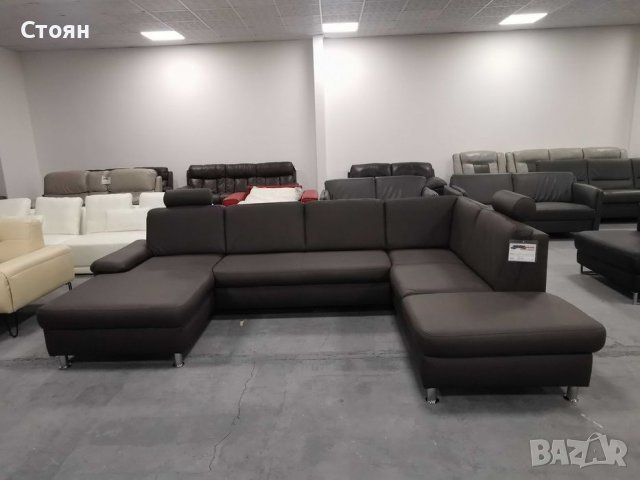 Кафяво-сив кожен ъглов диван с функция ракла "CARO", снимка 1 - Дивани и мека мебел - 39954736