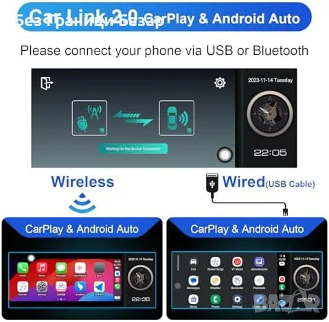 Ново 6.9" Android Car Radio с CarPlay и Bluetooth, GPS навигация кола, снимка 4 - Друга електроника - 48238992