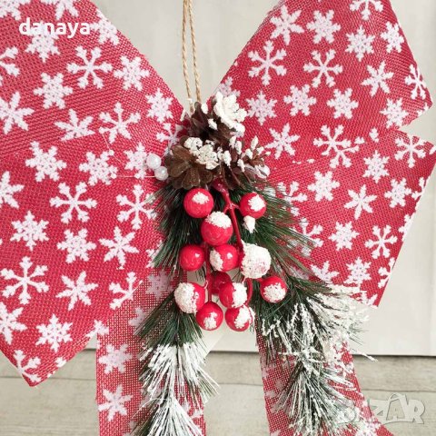 4164 Голяма коледна панделка с елхови клонки, 37x30cm, снимка 4 - Декорация за дома - 42592332