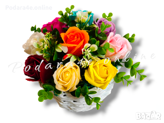 Букет от ароматни сапунени рози в ръчно изработена бяла кашпа Подходящ подарък за всеки повод , снимка 6 - Романтични подаръци - 44702236