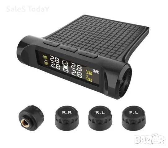 Уред за измерване налягането на гумите+ температурата, LCD дисплей, батерии