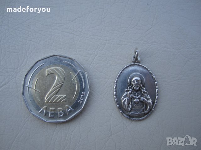 Старинен сребърен, сребро медальон иконка,гема,висулка Господ Бог Иисус Христос , снимка 5 - Други - 29349524