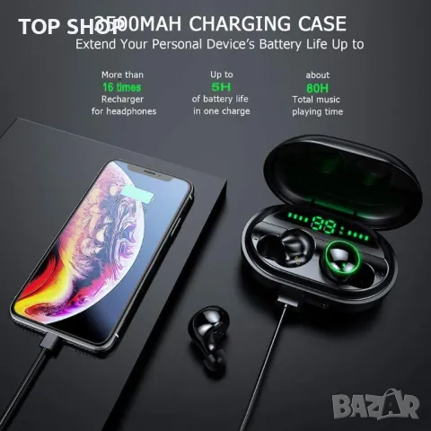Спортни безжични слушалки Водоустойчиви 80 часа работа HD Stereo Buds, снимка 6 - Bluetooth слушалки - 49444636