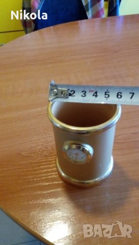 Метален златист моливник с часовник, снимка 6 - Други - 35471350