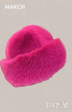 Модерна топла шапка с пух отвън в 5 красиви разцветки- черно, пепел от рози, шампанско, екрю, циклам, снимка 2 - Шапки - 48129942