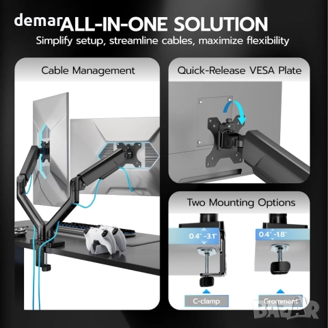 ARES WING Двойна стойка за монитори, 17-35" плоски и извити екрани, черна, снимка 3 - Стойки, 3D очила, аксесоари - 52732981