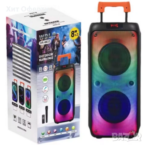 Преносима тонколона с микрофон и дистанционно управление, 40W мощност, Bluetooth, USB/SD и LED светл, снимка 3 - Тонколони - 53203267