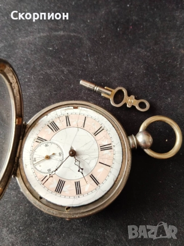 Швейцарски джобен часовник 1900г. с посребрени капаци - с ключе - ПЕРФЕКТЕН - ПРОМОЦИЯ, снимка 12 - Джобни - 48361698