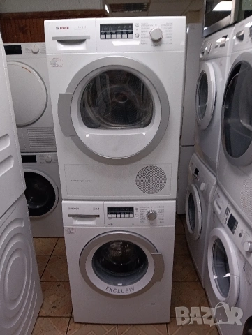 Комплект пералня и сушилня с термопомпа Бош Bosch Serie 6 A+++ 8кг 2 години гаранция!