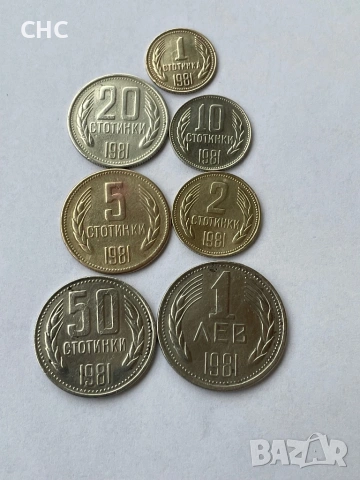 Монети 1981 година. 1, 2, 5, 10, 20, 50 стотинки и 1 лев 1981 г., снимка 2 - Нумизматика и бонистика - 53143460