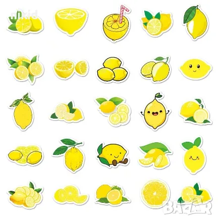 50 бр лимон лимони самозалепващи лепенки стикери за украса декор картонена торта ръчна изработка, снимка 3 - Други - 47376785