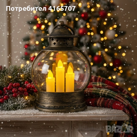 Декоративен коледен фенер с три LED свещи – безопасна и магична светлина, снимка 3 - Декорация за дома - 52753870