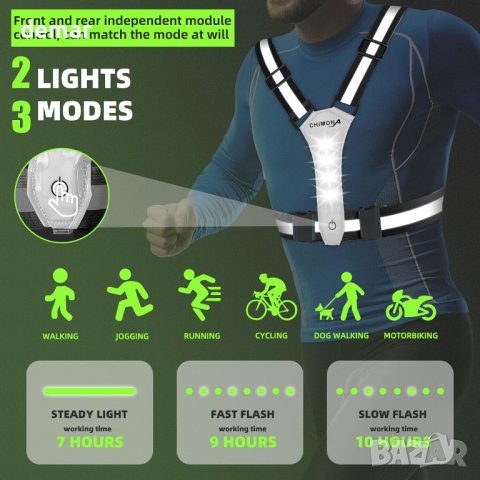 LED Светлоотразителна жилетка LuTuo, с регулируема талия/рамо, снимка 3 - Други спортове - 42809611