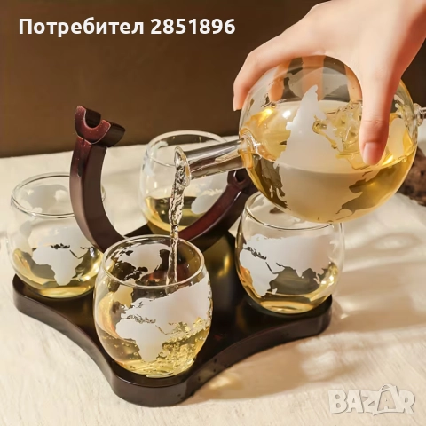 6 бр. Комплект, Високоборосикатно стъклено глобусно декантер с ветроход, снимка 2 - Сервизи - 52654744