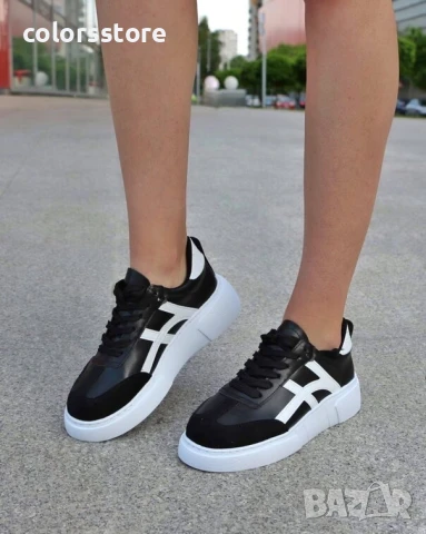 Равни кецове - черно с бяло - KA768

