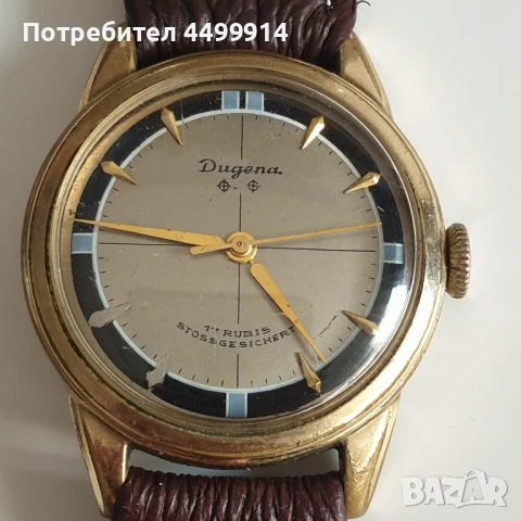 Стар позлатен механичен часовник Dugena, снимка 7 - Антикварни и старинни предмети - 50647265
