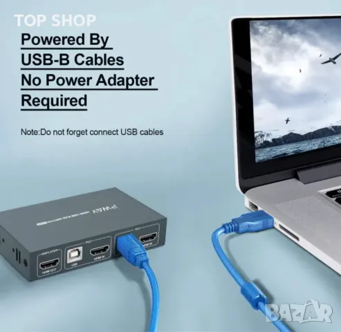 KVM превключвател HDMI 2в1 4K 30Hz с USB 2.0 хъбове с комплект кабели, снимка 2 - Работни компютри - 48933319