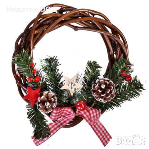 Коледен венец с панделка, 25 см