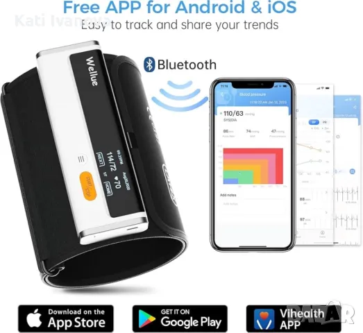 Апарат за кръвно налягане с ЕКГ функция, Bluetooth Апарат за кръвно налягане за горната част на ръка, снимка 4 - Други - 47355917