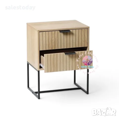 Дървено нощно шкафче с 2 чекмеджета и метална основа 40x30x52 см