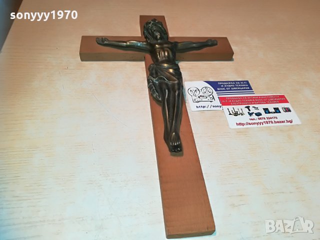 кръст с христос-масивен мед/месинг-33х21см-внос франция, снимка 3 - Антикварни и старинни предмети - 29603040