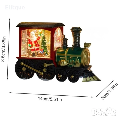 Коледна декоративна композиция „Влакът на Дядо Коледа“ с LED светлина, вода и брокат, снимка 2 - Декорация за дома - 52820140
