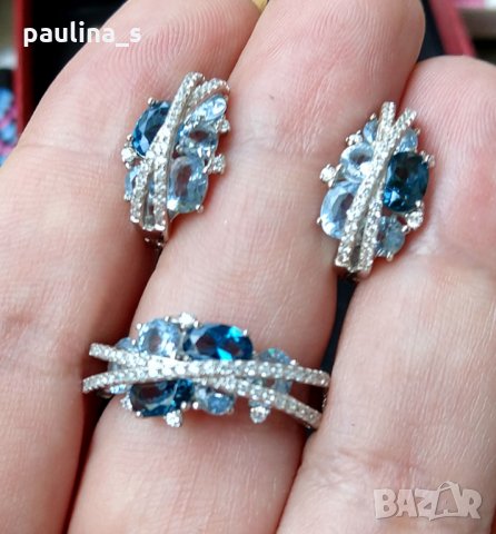 Сребърен комплект с топаз, нано емералд и циркон - проба 925 , снимка 6 - Бижутерийни комплекти - 29262903