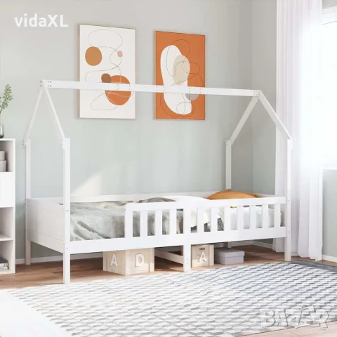 vidaXL Рамка за детско легло къща, бяла, 90x200 см, борово дърво масив, снимка 2 - Спални и легла - 56148212