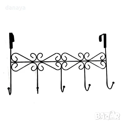 1309 Метална закачалка за врата с 5 куки черна, снимка 3 - Закачалки - 49760585