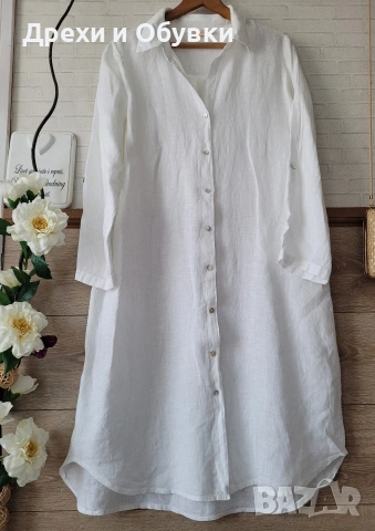 Бяла рокля тип риза 100% ЛЕН PLAZA NERA , снимка 6 - Рокли - 54157785
