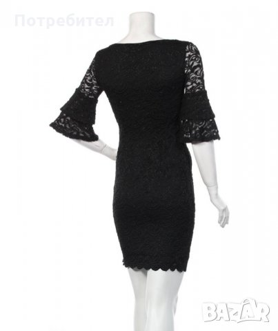 Черна рокля с брокат, снимка 4 - Рокли - 28816832