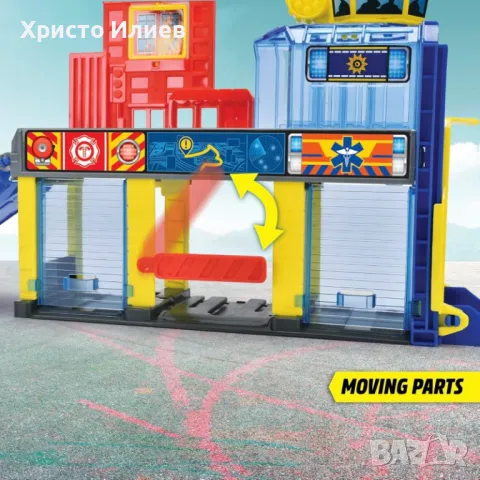 Гараж на два етажа с 3 коли Пожарна Полицейска кола Линейка Dickie , снимка 5 - Коли, камиони, мотори, писти - 48846040