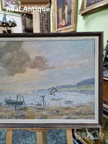 Страхотна антикварна авторска майсторска картина масло върху платно , снимка 4 - Картини - 48988157