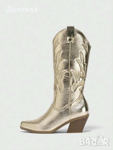 Златни каубойски ботуши, снимка 3 - Дамски ботуши - 54227135