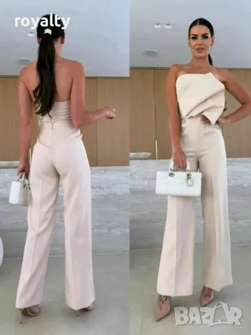 Дамски елегантен бежов гащеризон